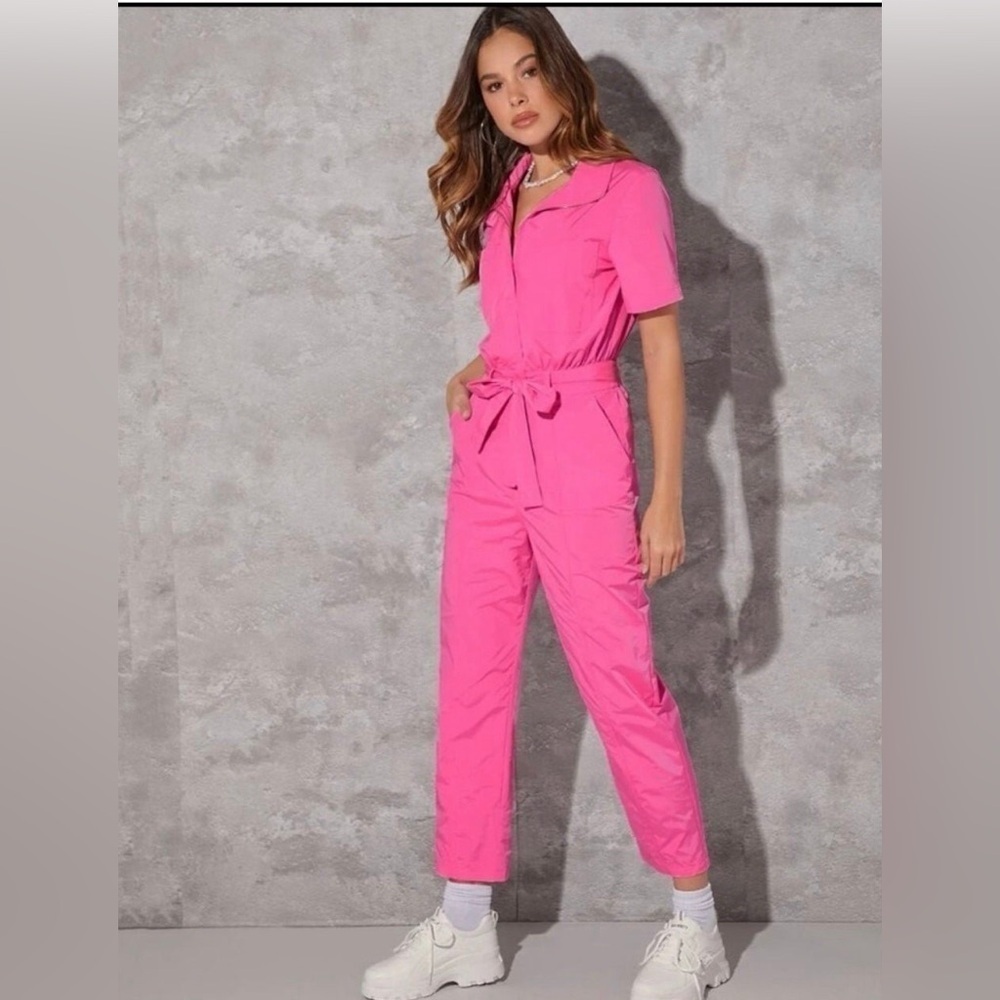 SHEIN X Berry Zip Front Belted boiler suit